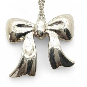 Tiffany & Co. Kawaii Sterling Silver Bow Pendant Necklace Coquette Quiet Luxury